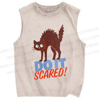 Unisex Funny Cat Do it Scared Printed Washed Tank Top