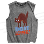 Unisex Funny Cat Do it Scared Printed Washed Tank Top