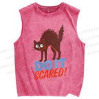 Unisex Funny Cat Do it Scared Printed Washed Tank Top