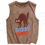 Unisex Funny Cat Do it Scared Printed Washed Tank Top