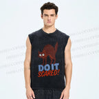 Unisex Funny Cat Do it Scared Printed Washed Tank Top