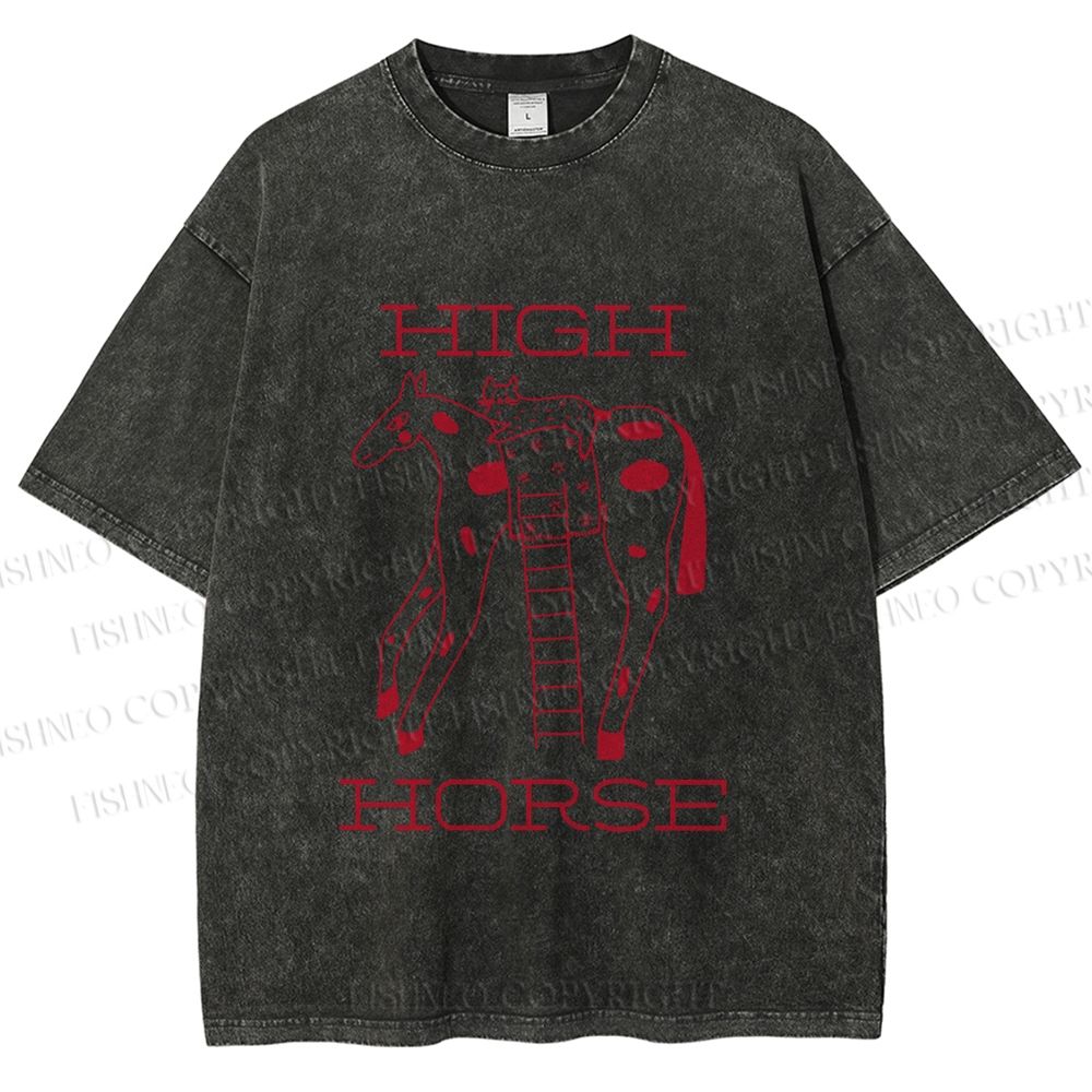 Unisex Cat on High Horse Printed Washed Tee
