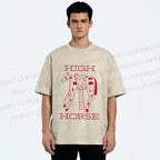 Unisex Cat on High Horse Printed Washed Tee