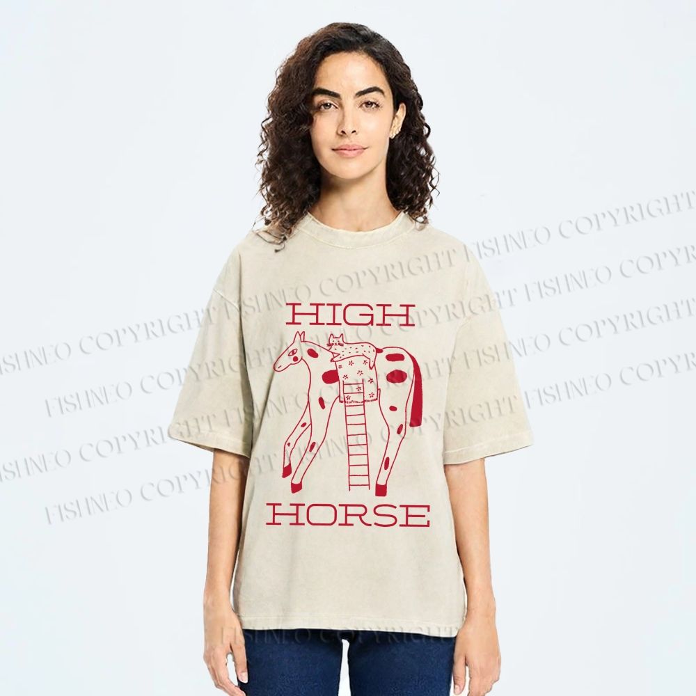 Unisex Cat on High Horse Printed Washed Tee