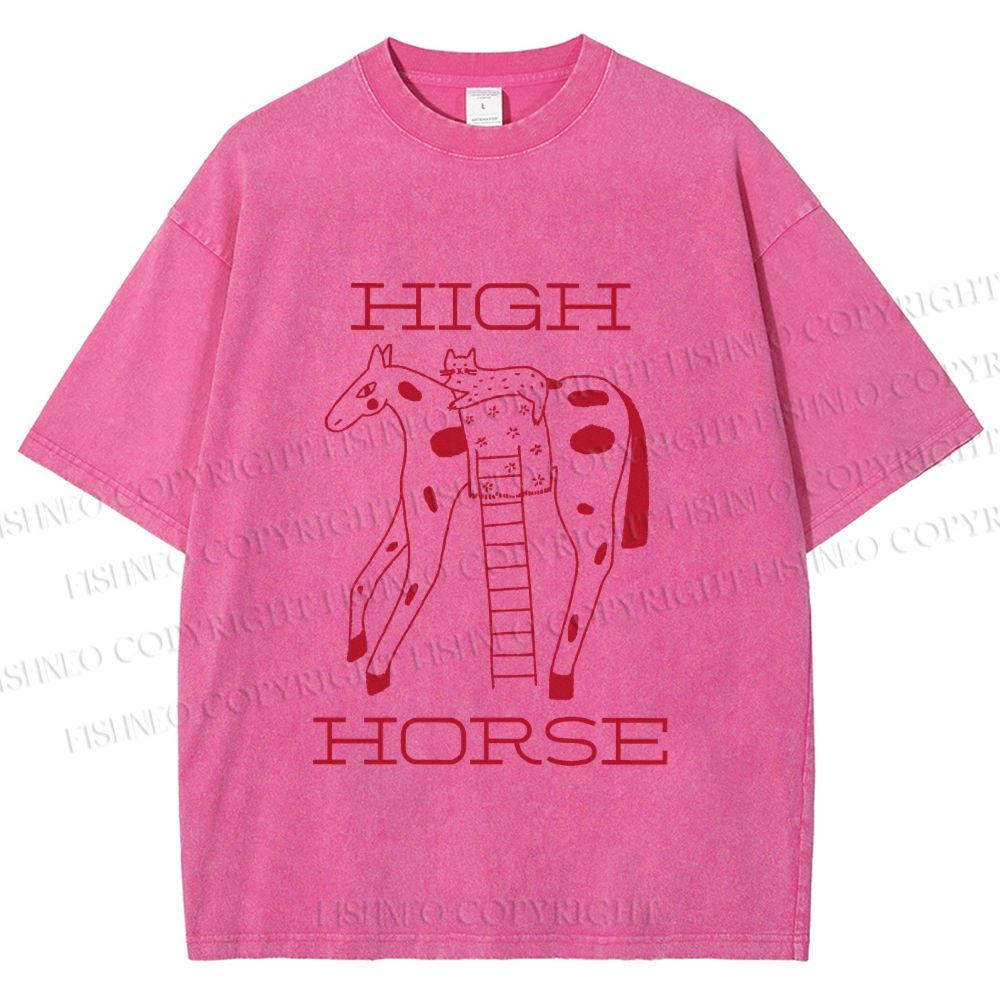 Unisex Cat on High Horse Printed Washed Tee