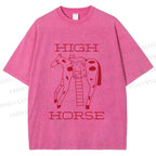 Unisex Cat on High Horse Printed Washed Tee