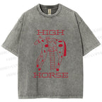 Unisex Cat on High Horse Printed Washed Tee