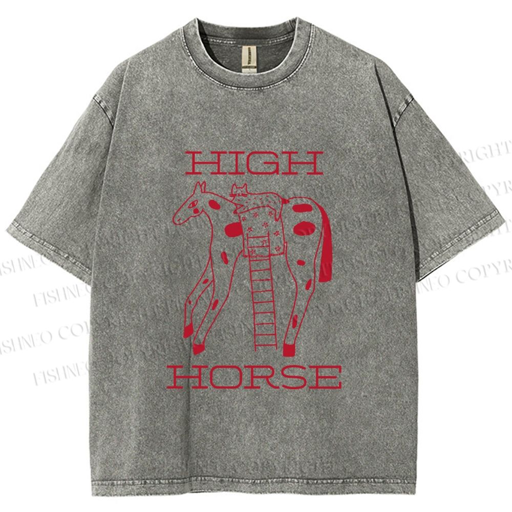 Unisex Cat on High Horse Printed Washed Tee