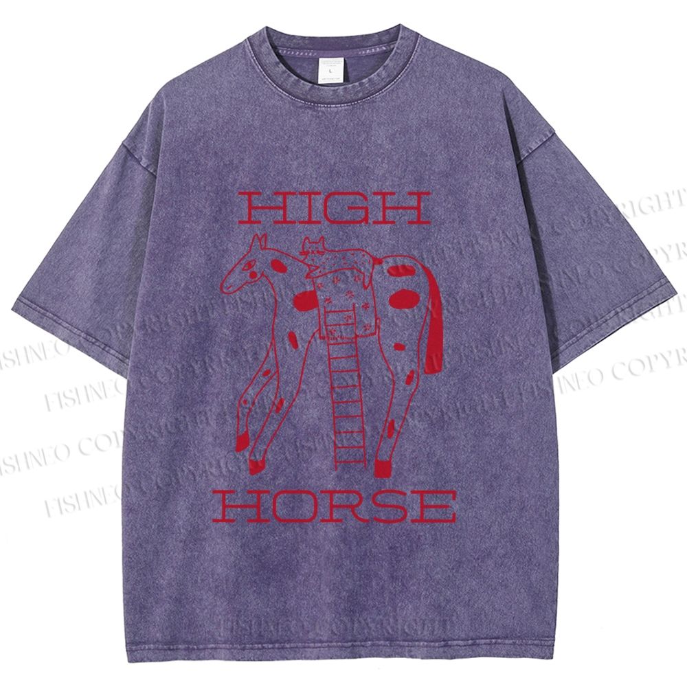 Unisex Cat on High Horse Printed Washed Tee