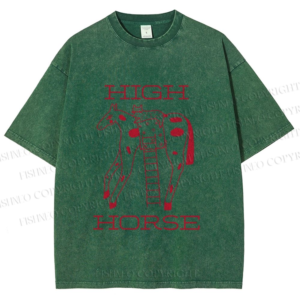 Unisex Cat on High Horse Printed Washed Tee
