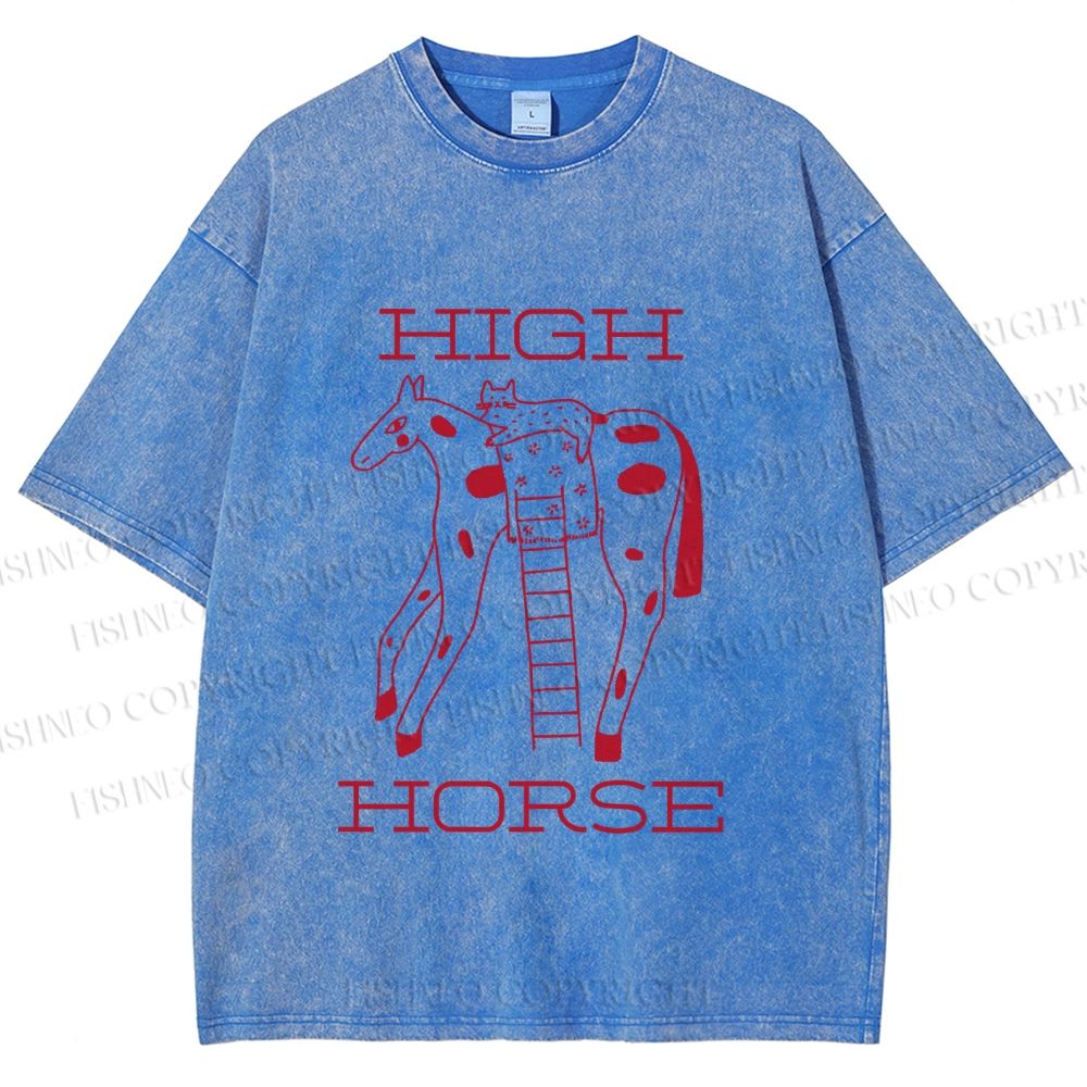 Unisex Cat on High Horse Printed Washed Tee