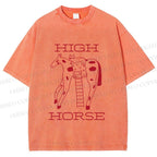 Unisex Cat on High Horse Printed Washed Tee