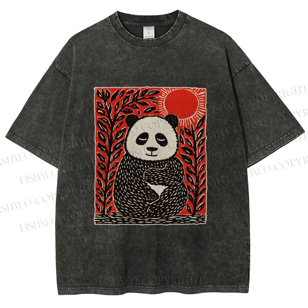 Unisex Panda Printed Washed Tee