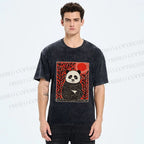 Unisex Panda Printed Washed Tee