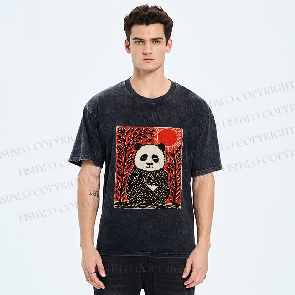 Unisex Panda Printed Washed Tee