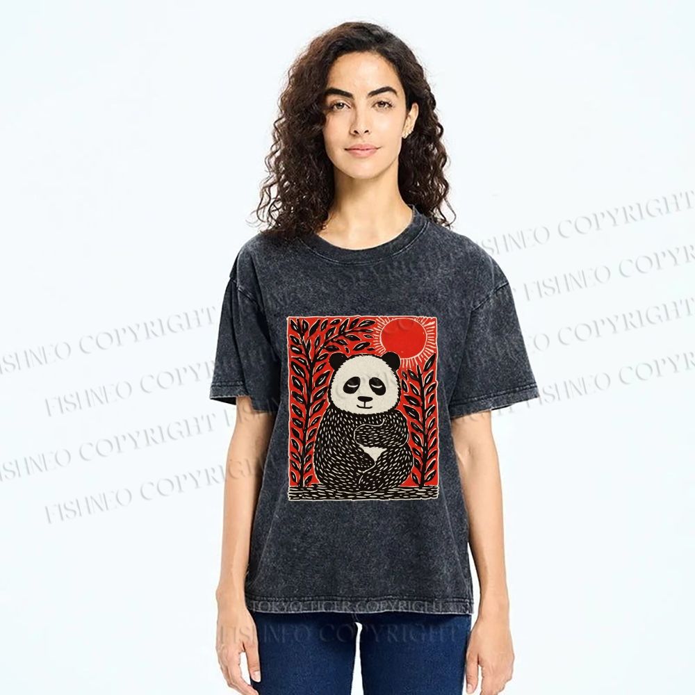 Unisex Panda Printed Washed Tee