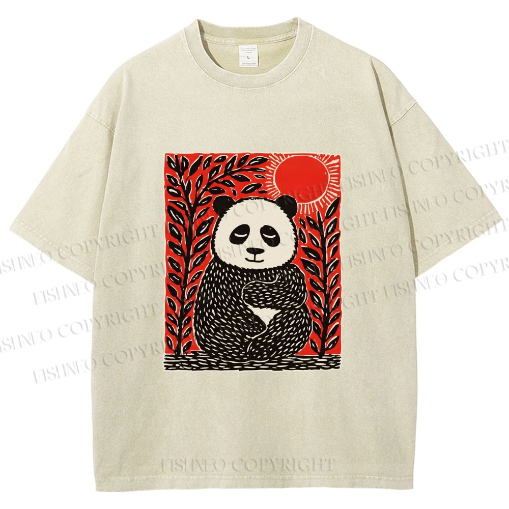 Unisex Panda Printed Washed Tee