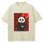 Unisex Panda Printed Washed Tee