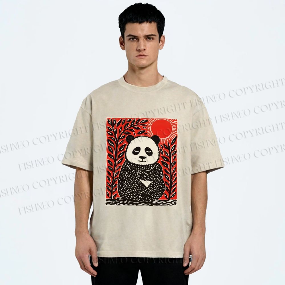 Unisex Panda Printed Washed Tee