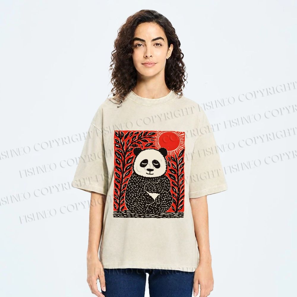 Unisex Panda Printed Washed Tee