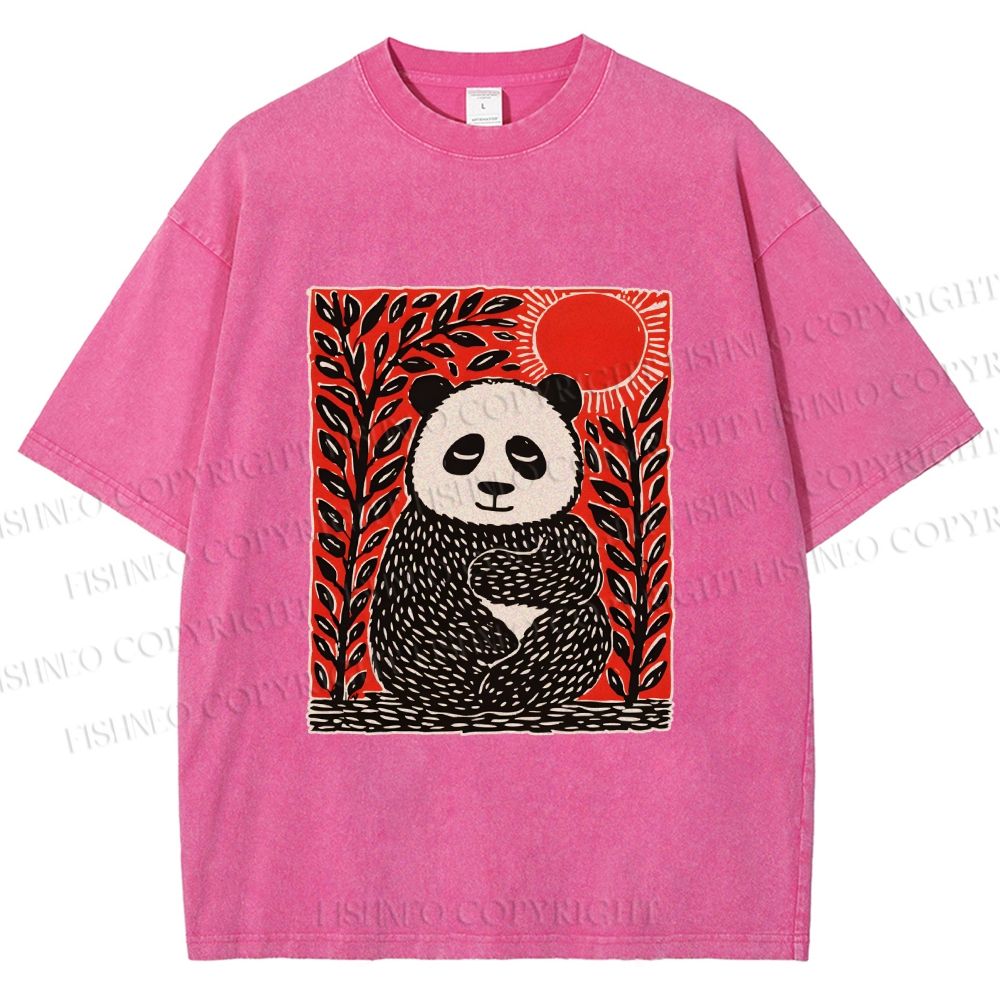 Unisex Panda Printed Washed Tee