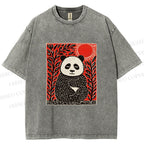 Unisex Panda Printed Washed Tee