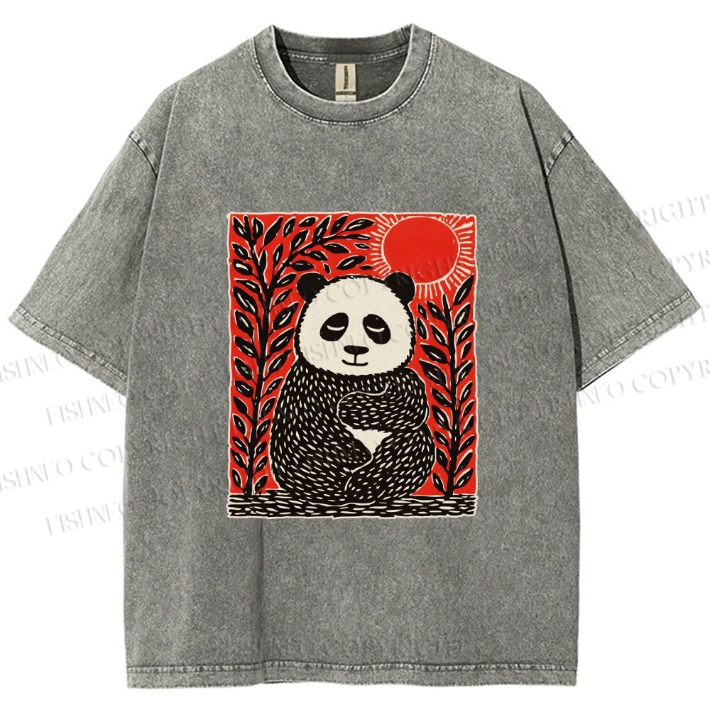 Unisex Panda Printed Washed Tee