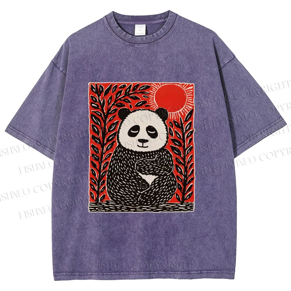 Unisex Panda Printed Washed Tee