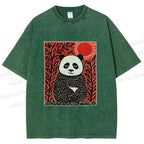 Unisex Panda Printed Washed Tee