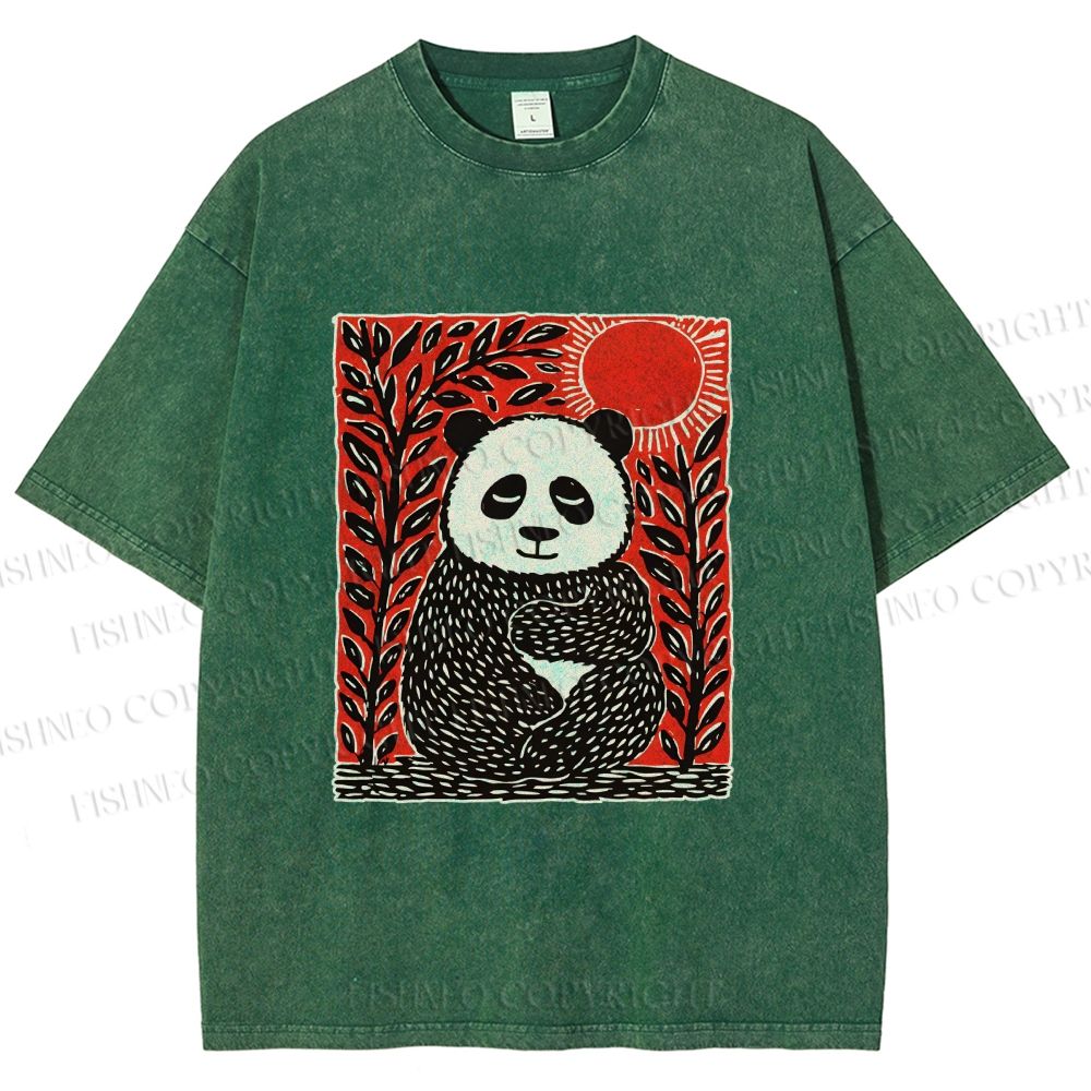 Unisex Panda Printed Washed Tee
