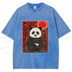 Unisex Panda Printed Washed Tee