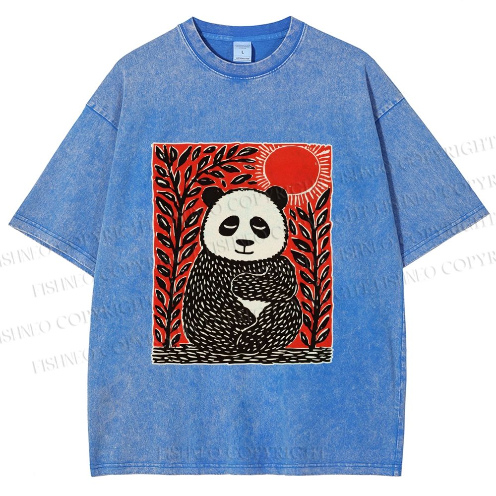 Unisex Panda Printed Washed Tee