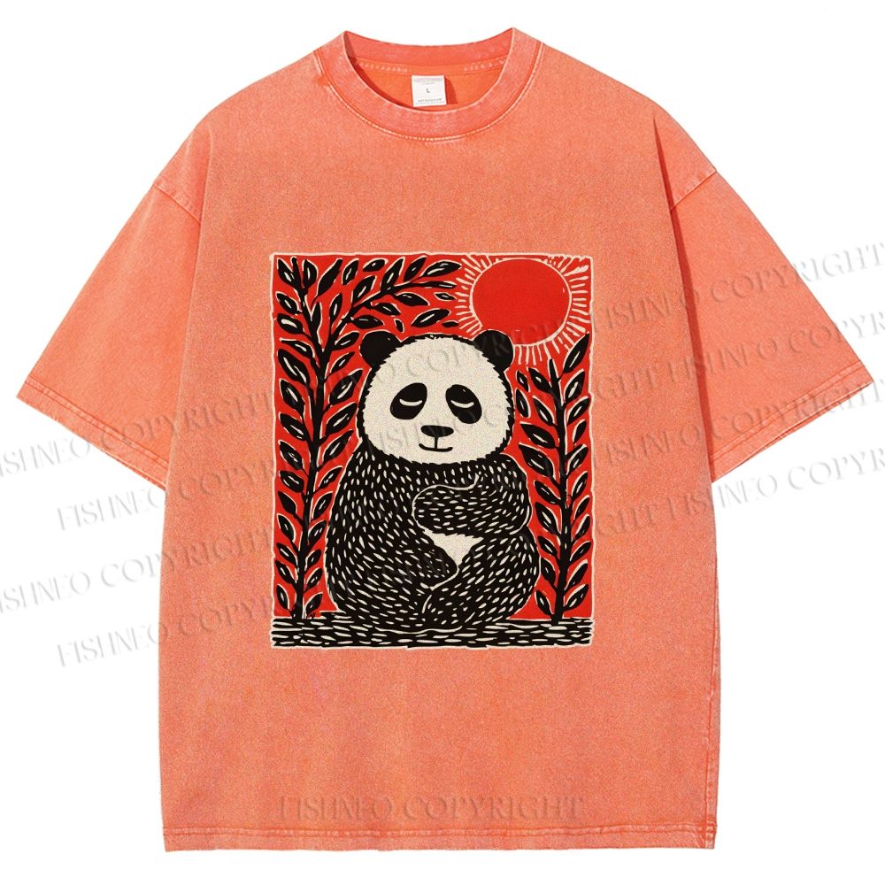 Unisex Panda Printed Washed Tee