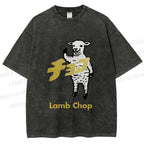 Unisex Japanese Lamb Chop Printed Washed Tee