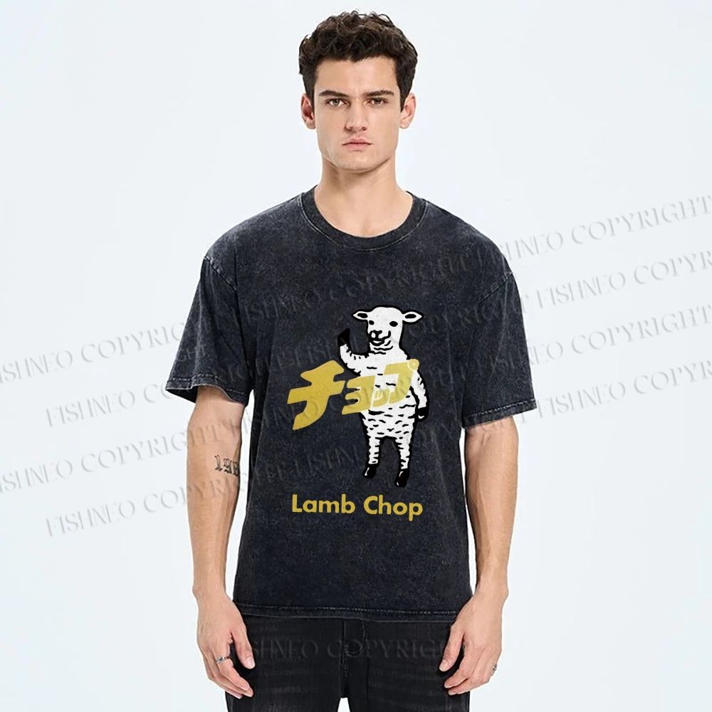 Unisex Japanese Lamb Chop Printed Washed Tee