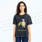 Unisex Japanese Lamb Chop Printed Washed Tee