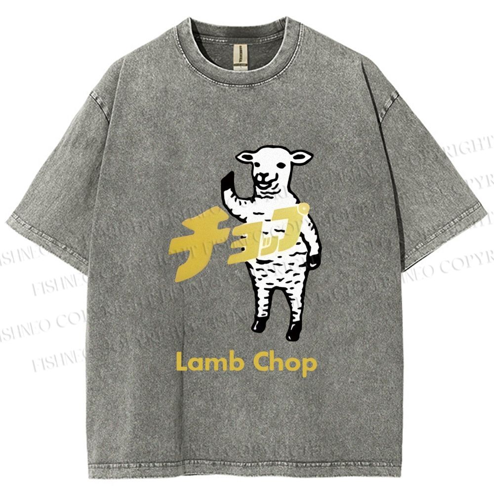 Unisex Japanese Lamb Chop Printed Washed Tee