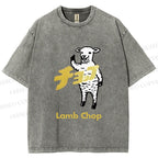 Unisex Japanese Lamb Chop Printed Washed Tee