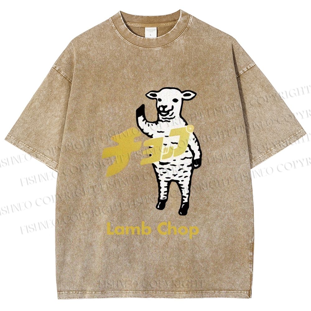 Unisex Japanese Lamb Chop Printed Washed Tee