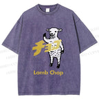 Unisex Japanese Lamb Chop Printed Washed Tee
