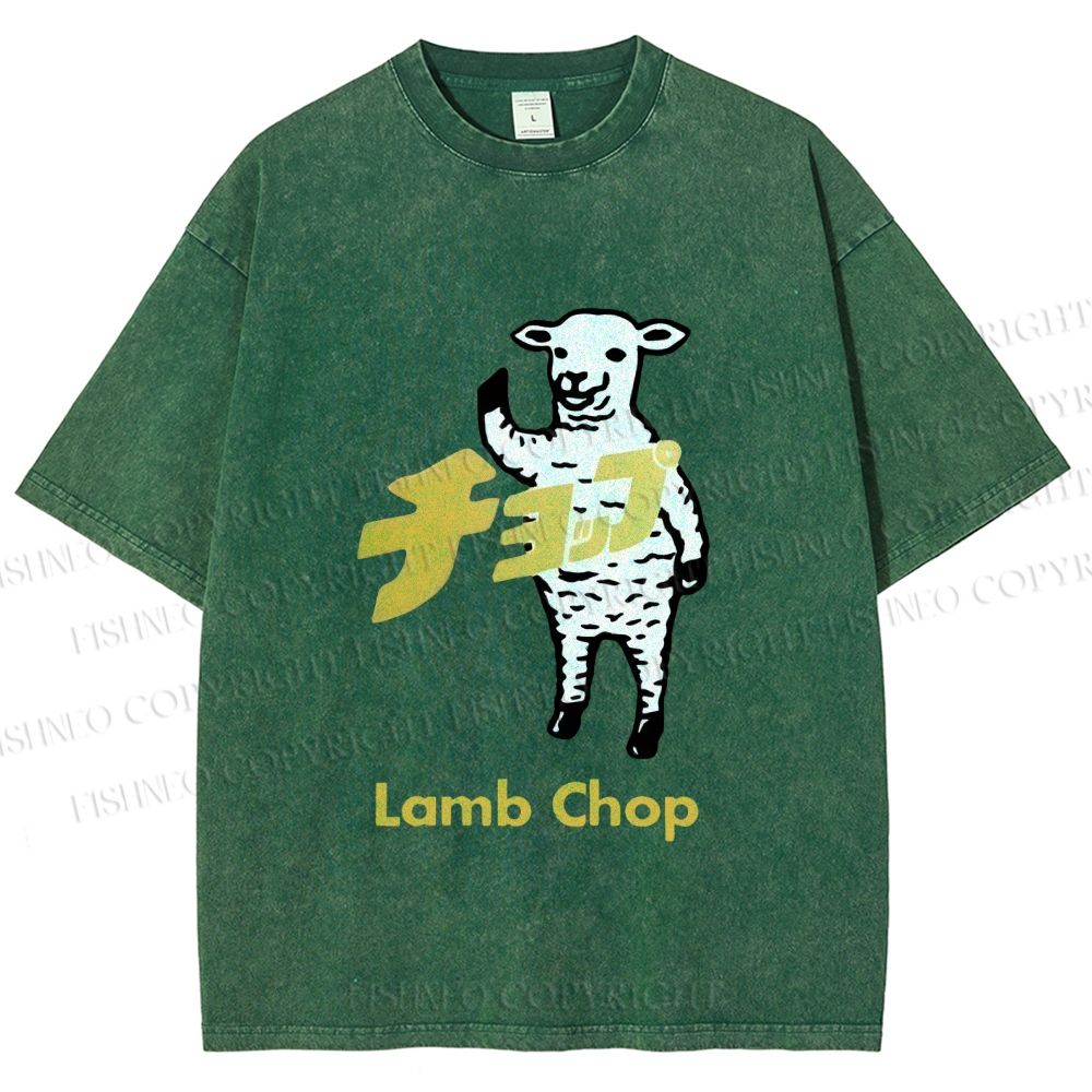 Unisex Japanese Lamb Chop Printed Washed Tee