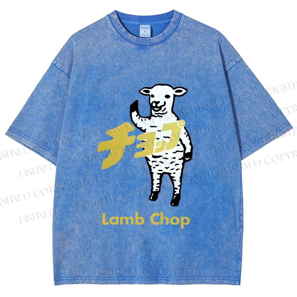 Unisex Japanese Lamb Chop Printed Washed Tee