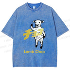 Unisex Japanese Lamb Chop Printed Washed Tee