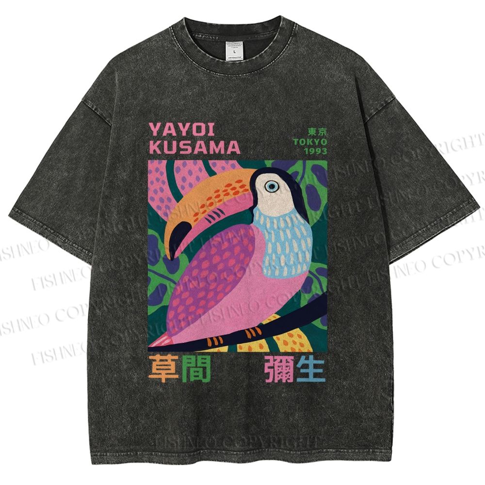 Unisex Yayoi Kusama Bird Printed Washed Tee
