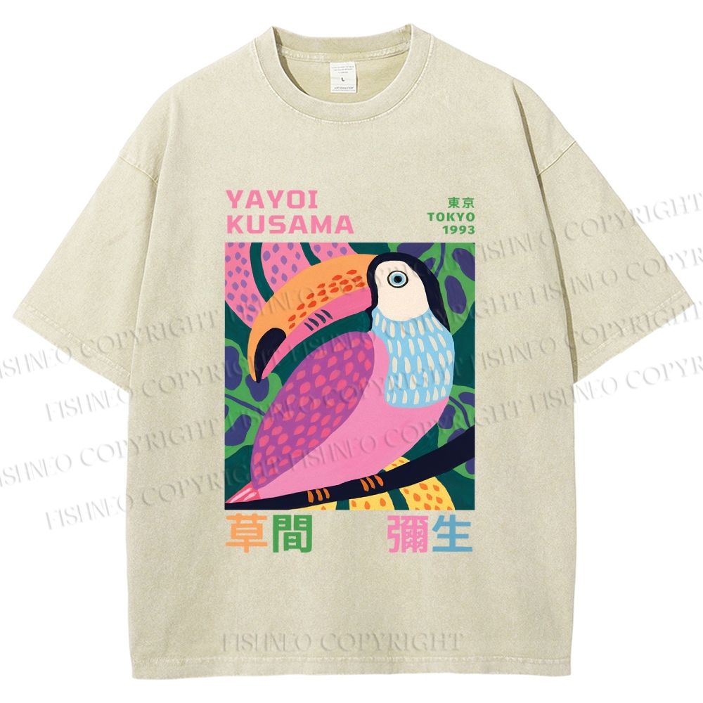 Unisex Yayoi Kusama Bird Printed Washed Tee