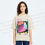 Unisex Yayoi Kusama Bird Printed Washed Tee
