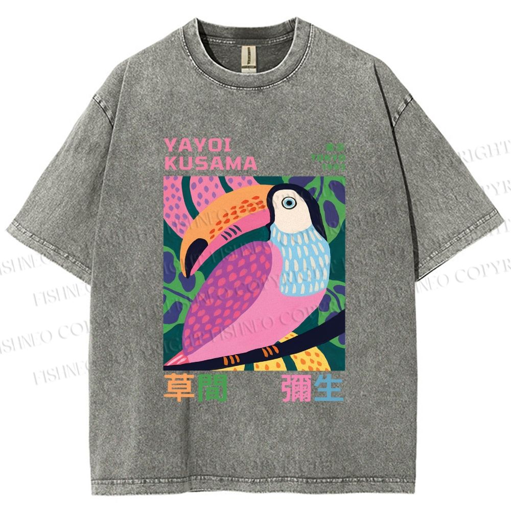 Unisex Yayoi Kusama Bird Printed Washed Tee
