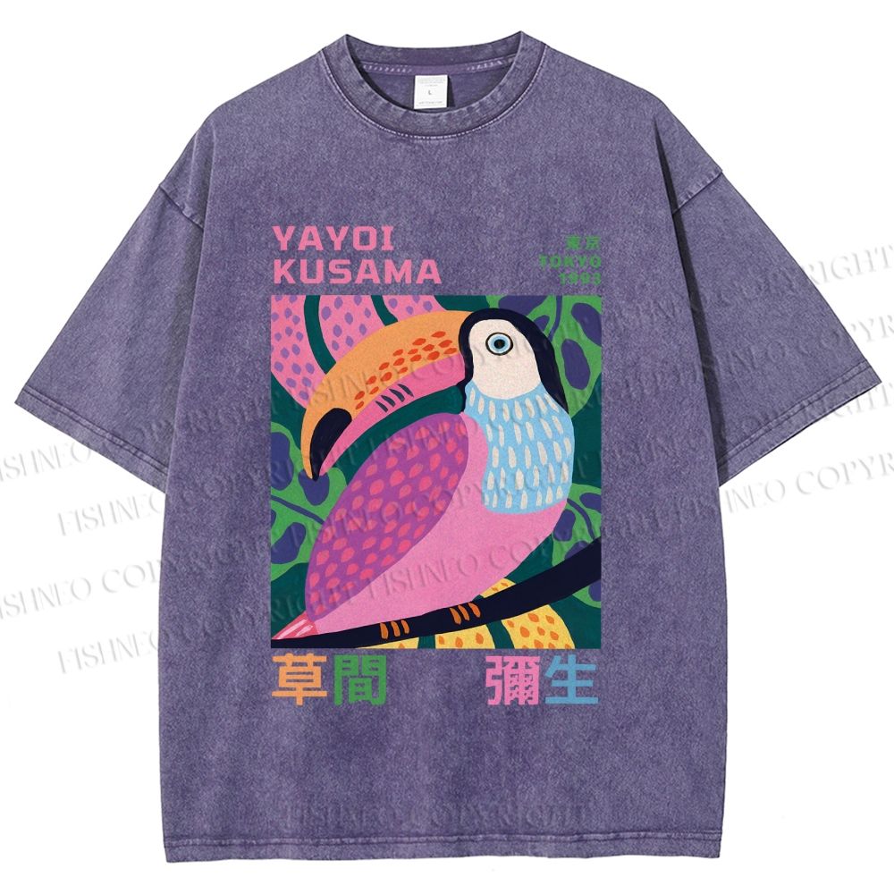 Unisex Yayoi Kusama Bird Printed Washed Tee