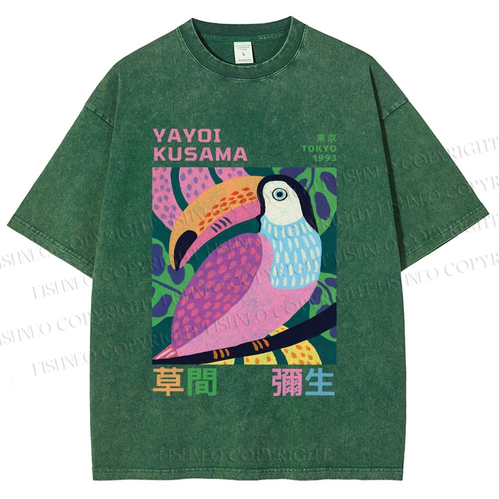 Unisex Yayoi Kusama Bird Printed Washed Tee