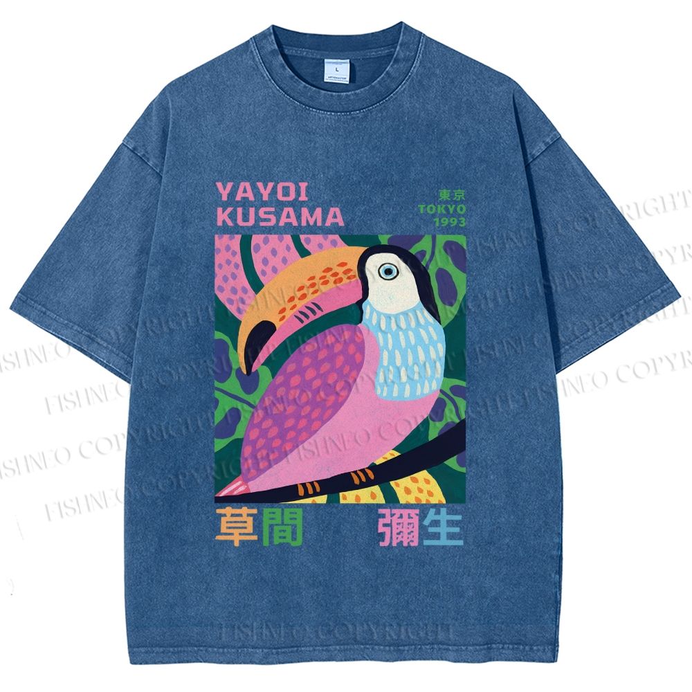 Unisex Yayoi Kusama Bird Printed Washed Tee